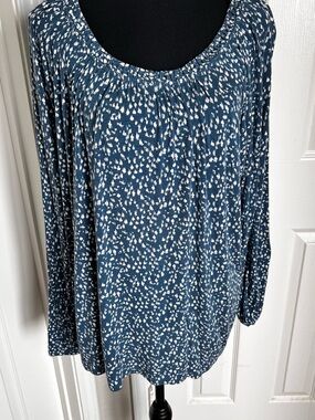 Jacklyn Smith Teal & White Long Sleeved Lightweight Blouse Size XL